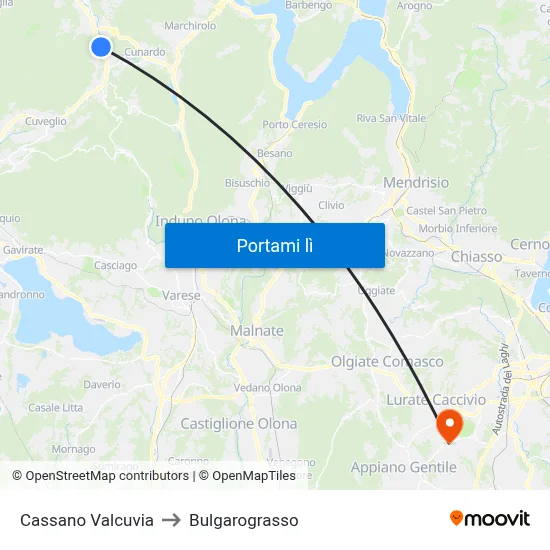 Cassano Valcuvia to Bulgarograsso map