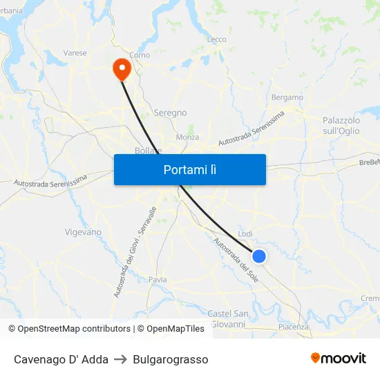 Cavenago D' Adda to Bulgarograsso map