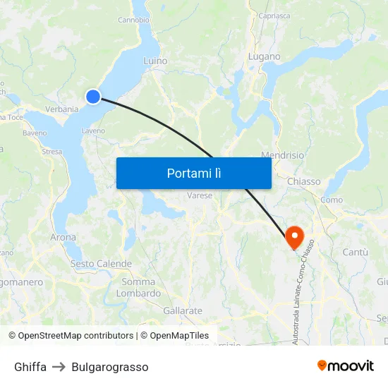 Ghiffa to Bulgarograsso map