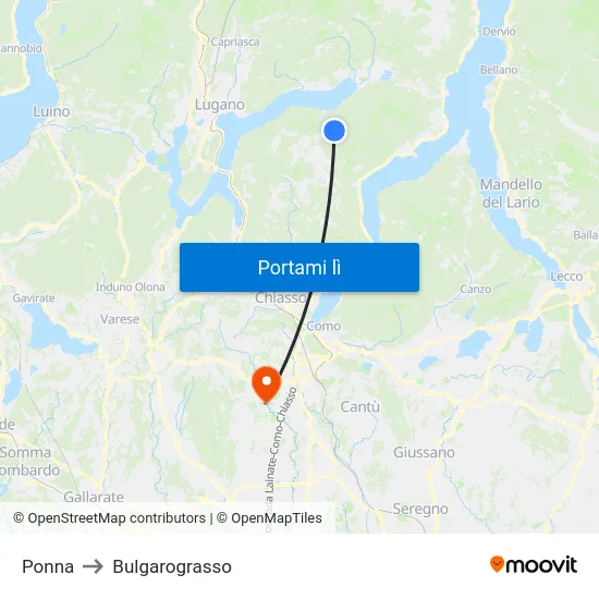 Ponna to Bulgarograsso map