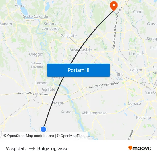 Vespolate to Bulgarograsso map