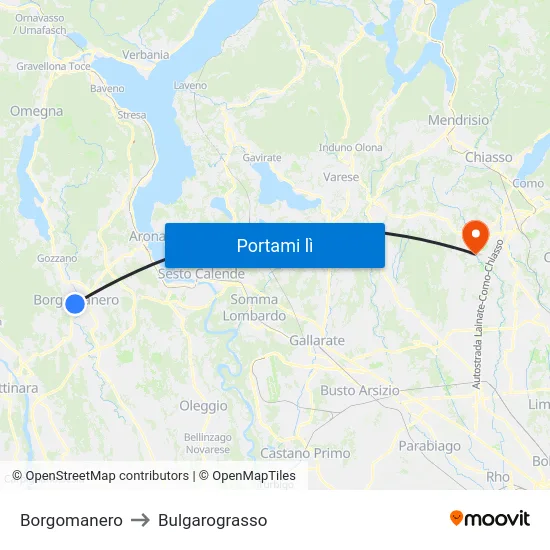 Borgomanero to Bulgarograsso map