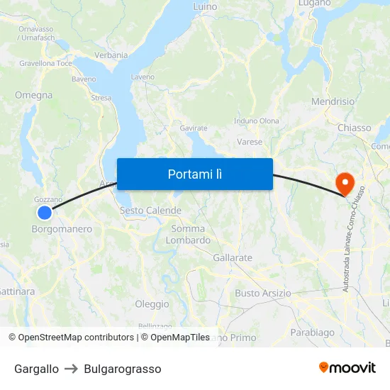 Gargallo to Bulgarograsso map