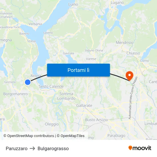 Paruzzaro to Bulgarograsso map
