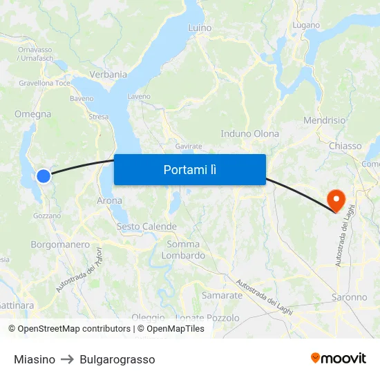 Miasino to Bulgarograsso map
