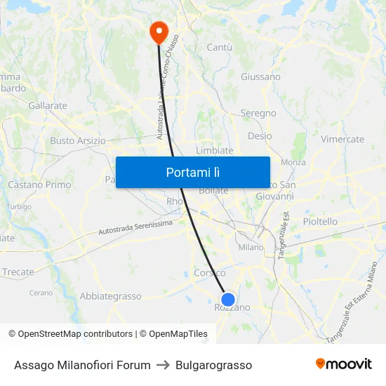 Assago Milanofiori Forum to Bulgarograsso map