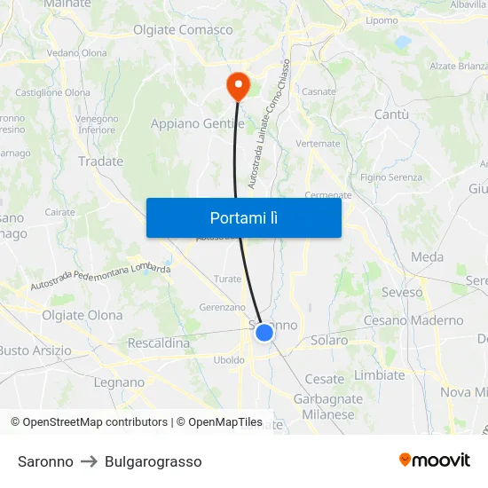 Saronno to Bulgarograsso map