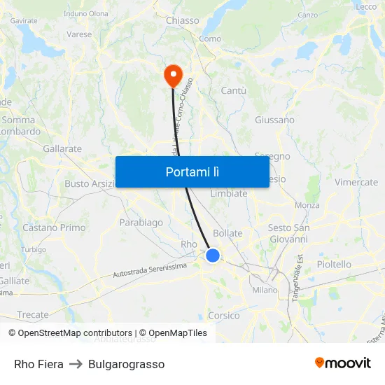 Rho Fiera to Bulgarograsso map