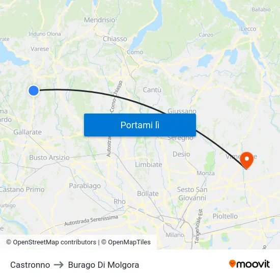 Castronno to Burago Di Molgora map