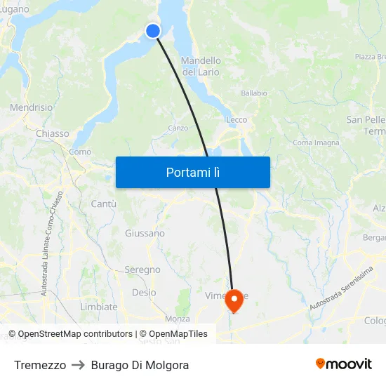 Tremezzo to Burago Di Molgora map