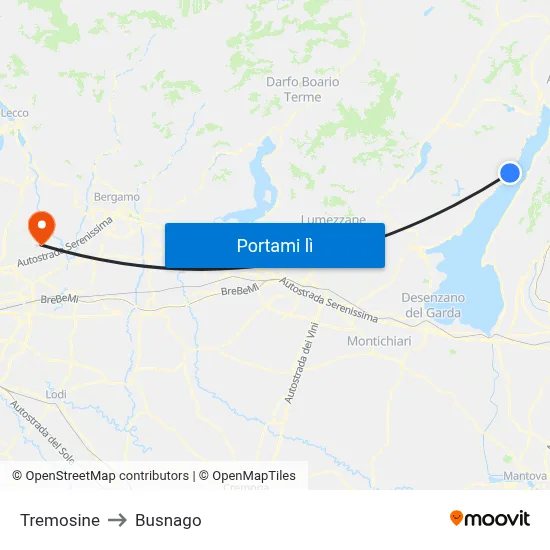Tremosine to Busnago map