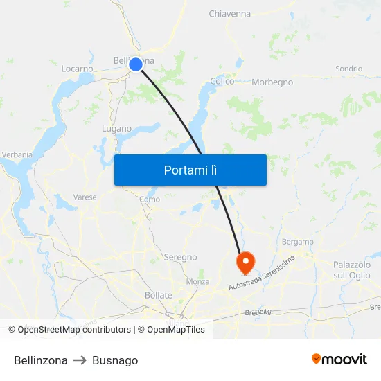 Bellinzona to Busnago map