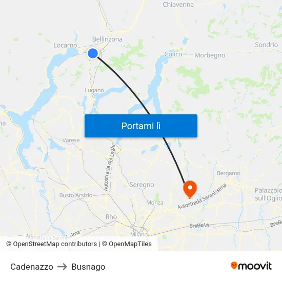 Cadenazzo to Busnago map
