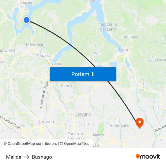 Melide to Busnago map