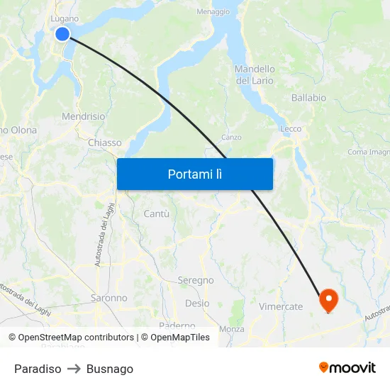 Paradiso to Busnago map