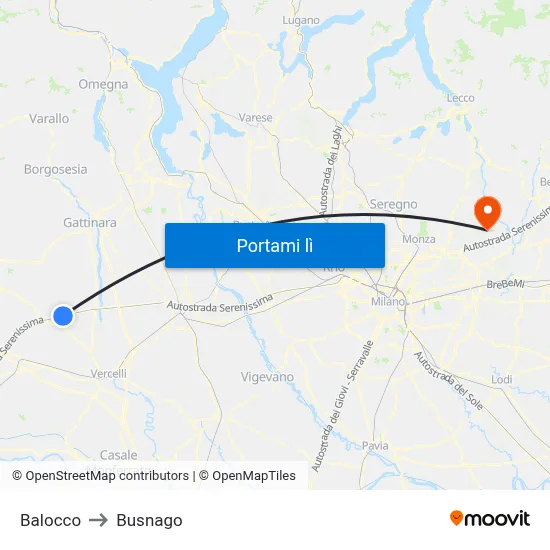 Balocco to Busnago map