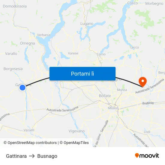 Gattinara to Busnago map