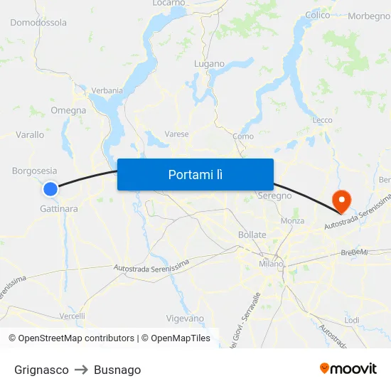 Grignasco to Busnago map