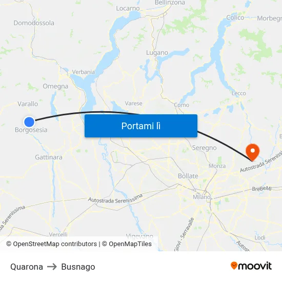 Quarona to Busnago map