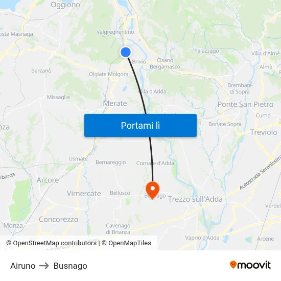 Airuno to Busnago map
