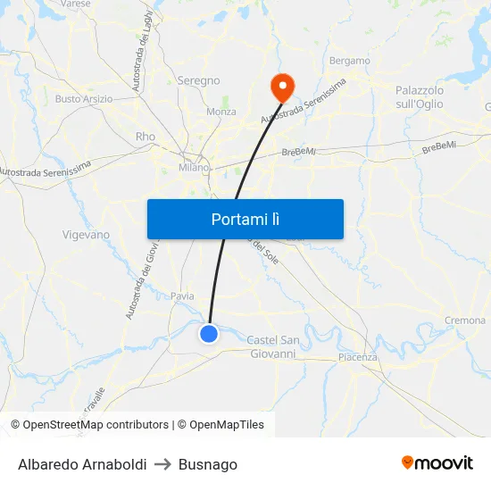 Albaredo Arnaboldi to Busnago map
