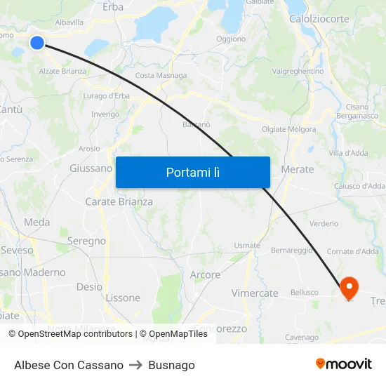 Albese Con Cassano to Busnago map