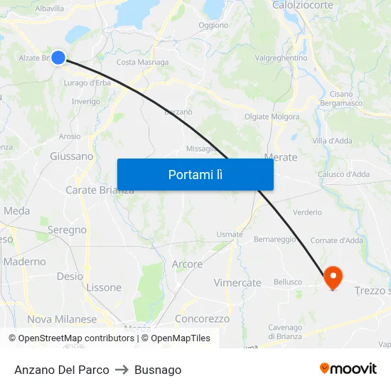 Anzano Del Parco to Busnago map