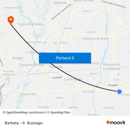 Barbata to Busnago map