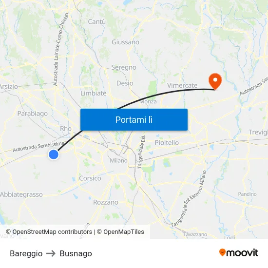 Bareggio to Busnago map