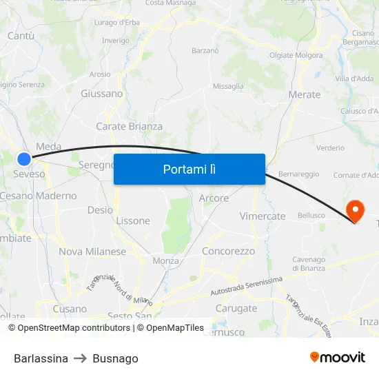 Barlassina to Busnago map