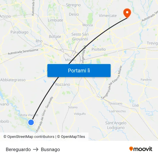 Bereguardo to Busnago map