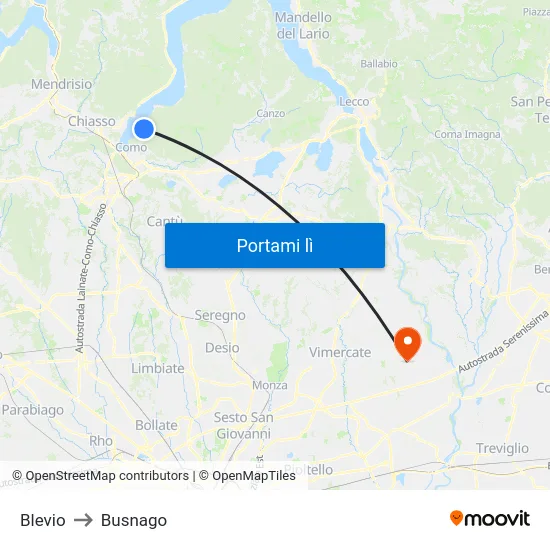 Blevio to Busnago map