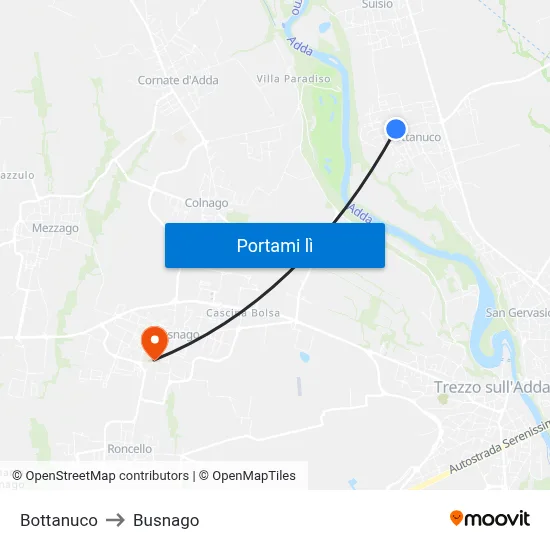 Bottanuco to Busnago map