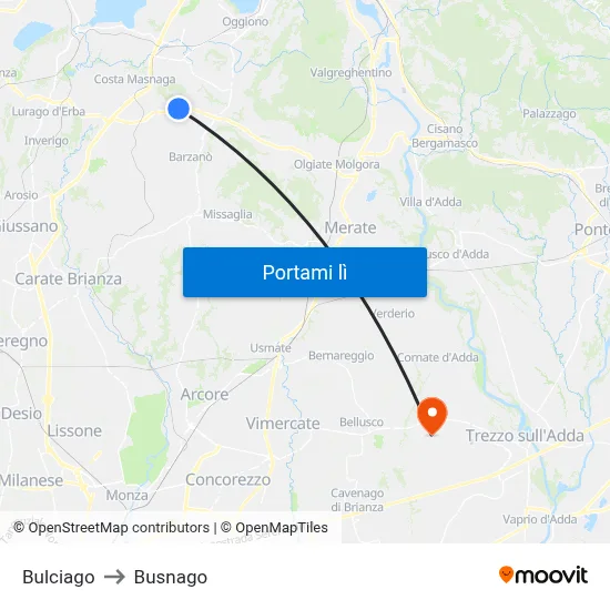 Bulciago to Busnago map