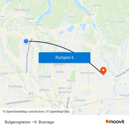 Bulgarograsso to Busnago map