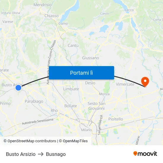 Busto Arsizio to Busnago map
