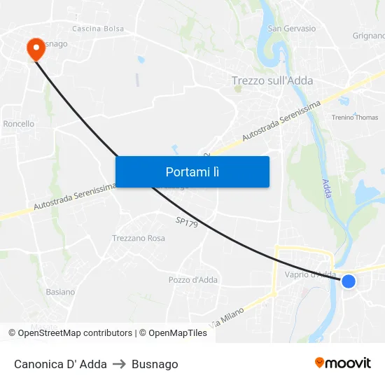 Canonica D' Adda to Busnago map