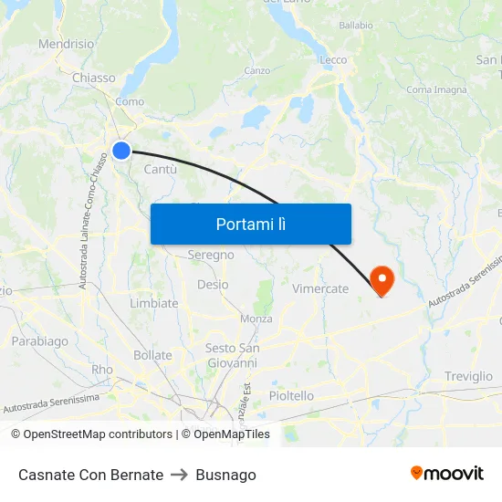 Casnate Con Bernate to Busnago map