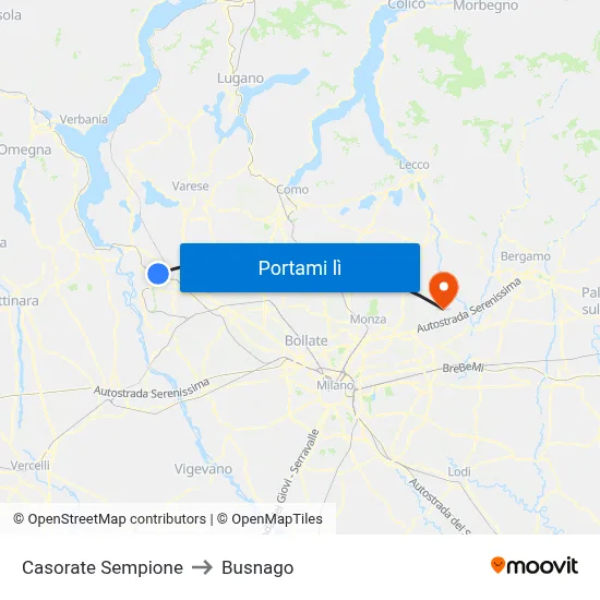 Casorate Sempione to Busnago map