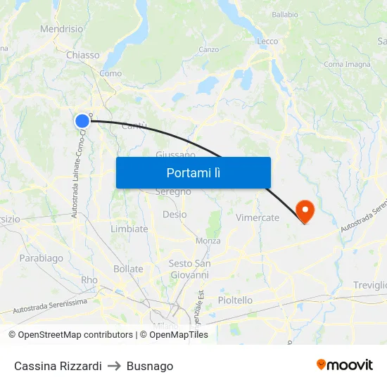 Cassina Rizzardi to Busnago map