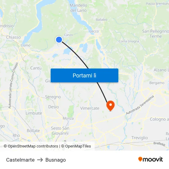 Castelmarte to Busnago map