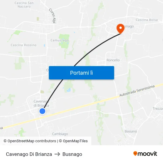 Cavenago Di Brianza to Busnago map