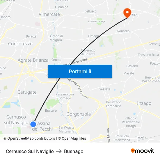 Cernusco Sul Naviglio to Busnago map