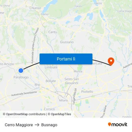 Cerro Maggiore to Busnago map