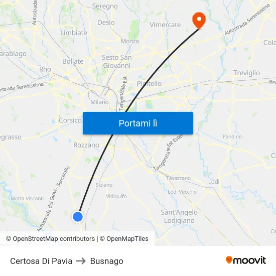 Certosa Di Pavia to Busnago map