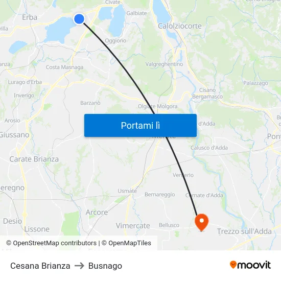 Cesana Brianza to Busnago map