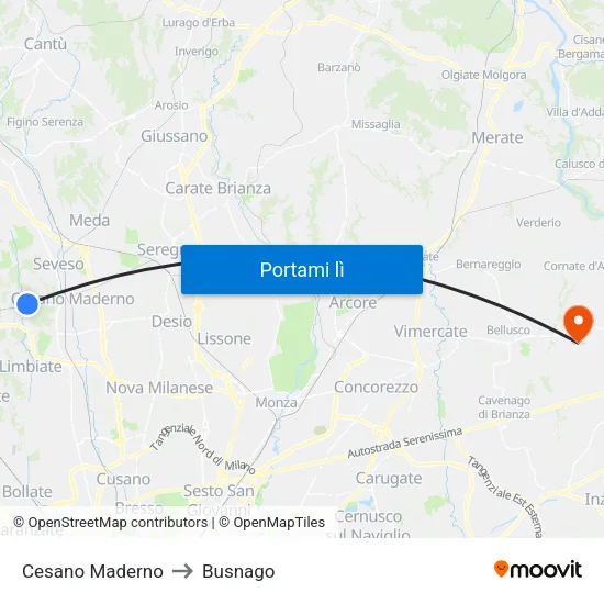 Cesano Maderno to Busnago map