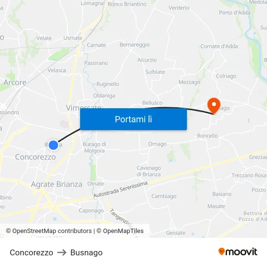 Concorezzo to Busnago map