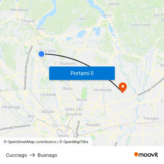 Cucciago to Busnago map
