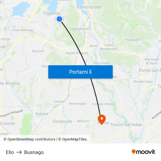 Ello to Busnago map